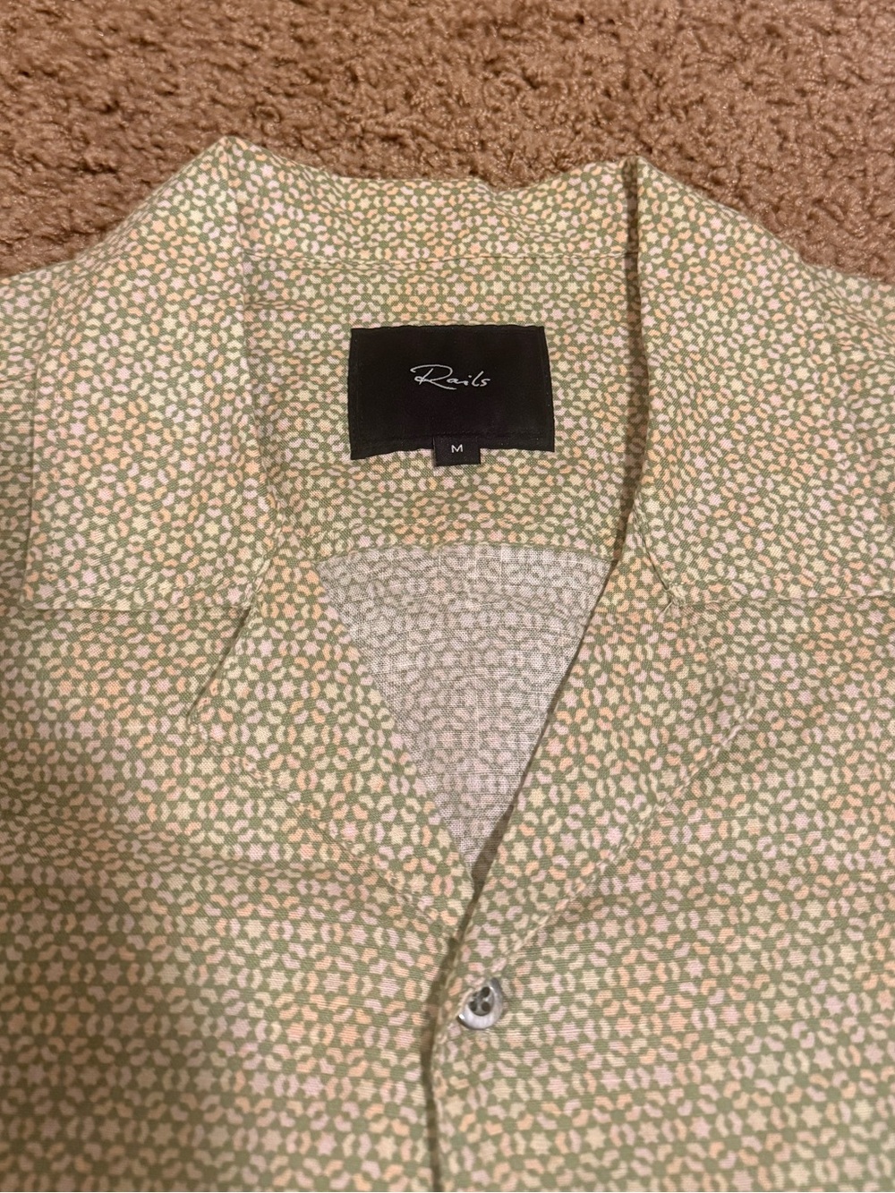 Rails Amalfi Shirt Medium Painted Tile Matcha Green Linen Blend Short Sleeve